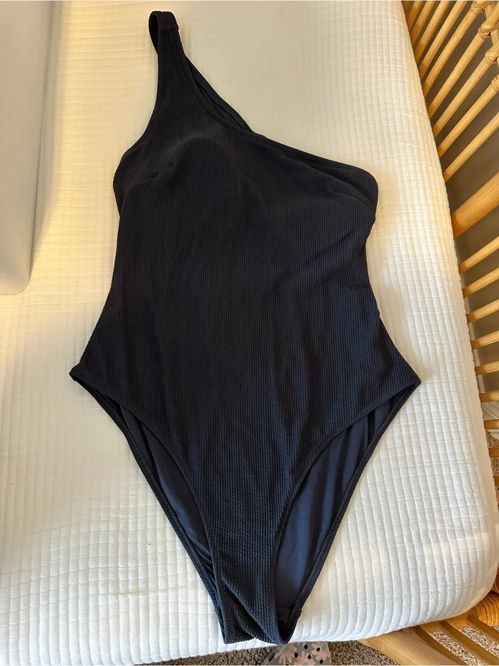 H&M Black One-Shoulder Ribbed Women's Swimsuit